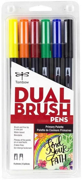 TOMBOW AB-T DUAL BRUSH PEN GRAFİK KALEMİ  SETİ 6 RENK PRIMARY (214) T-AB-T-6CPRWMT