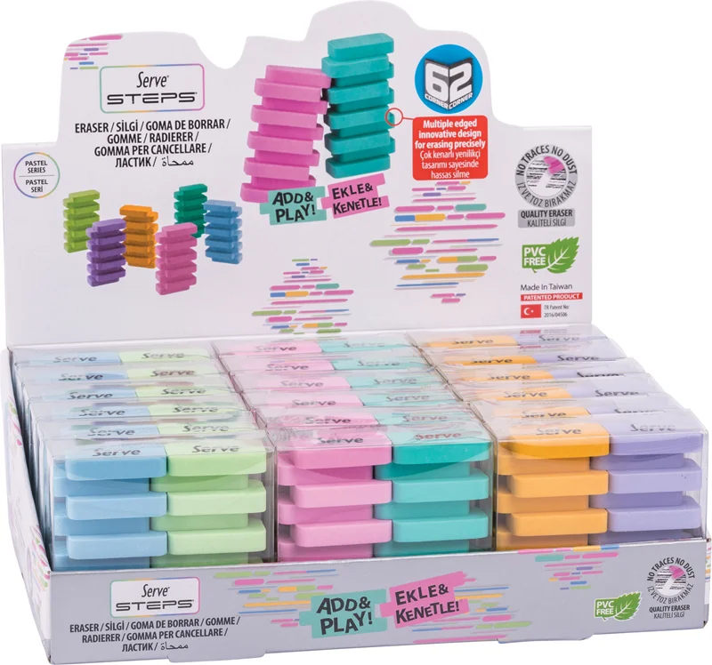SERVE SİLGİ STEPS STAND 18 Lİ - 2 Lİ PET PASTEL KARTON STAND SV-STEPSSG18KTPS-P2