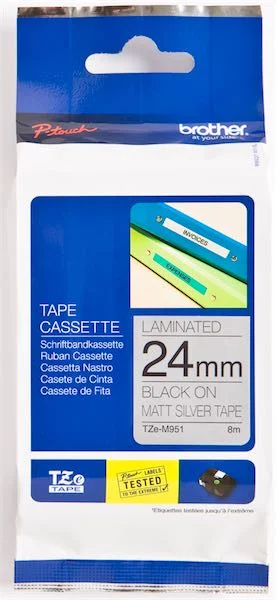 BROTHER PTOUCH ETİKET 24MM MAT GÜMÜŞ-SİYAH TZM951