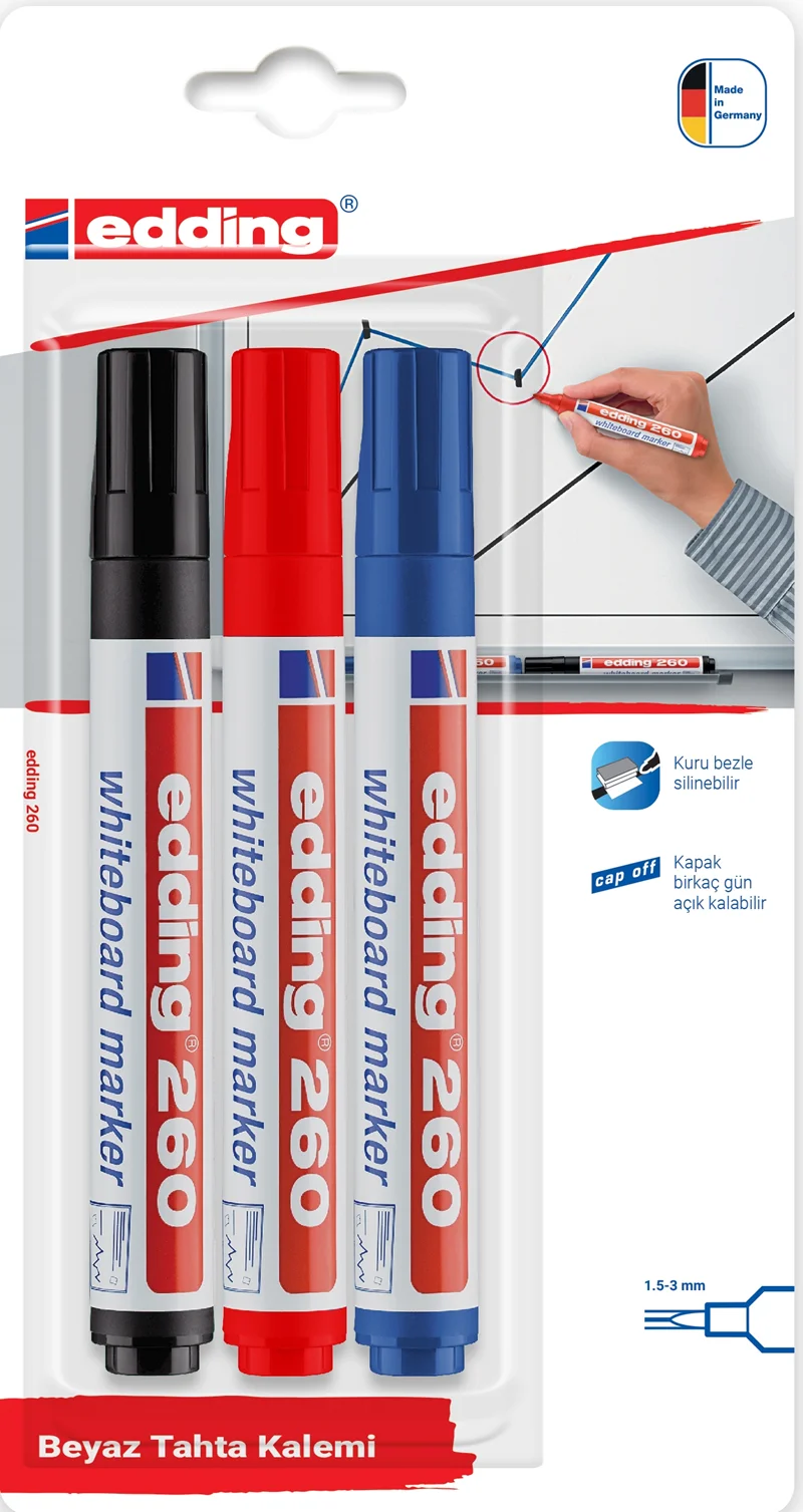 EDDING BEYAZ TAHTA KALEMİ E-260 3 LÜ KARIŞIK