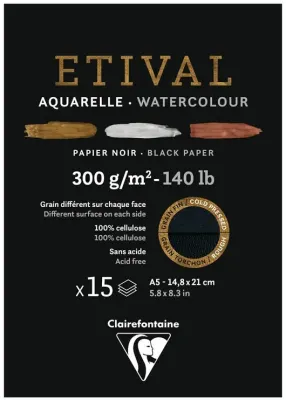 CLAIREFONTAINE SULU BOYA BLOĞU ETIVAL BLACK DOKULU COLD PRESS A5 300 GR 15 YP EKB975317