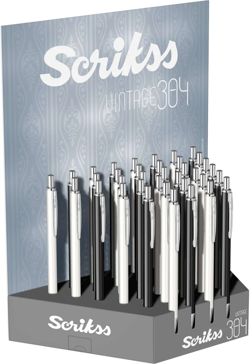 SCRIKSS TÜKENMEZ KALEM 304 36 LI STAND SİYAH-BEYAZ