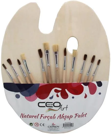 CEOART AHŞAP PALET+12 FIRÇA SET NATÜREL CEO-SN0024