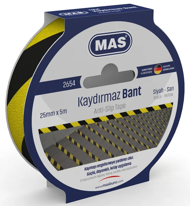 MAS KAYDIRMAZ BANT 25 MM x 5 M SARI &amp; SİYAH 2654