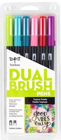 TOMBOW AB-T DUAL BRUSH PEN GRAFİK KALEMİ  SETİ 6 RENK TROPICAL (211) T-AB-T-6CTRWMT