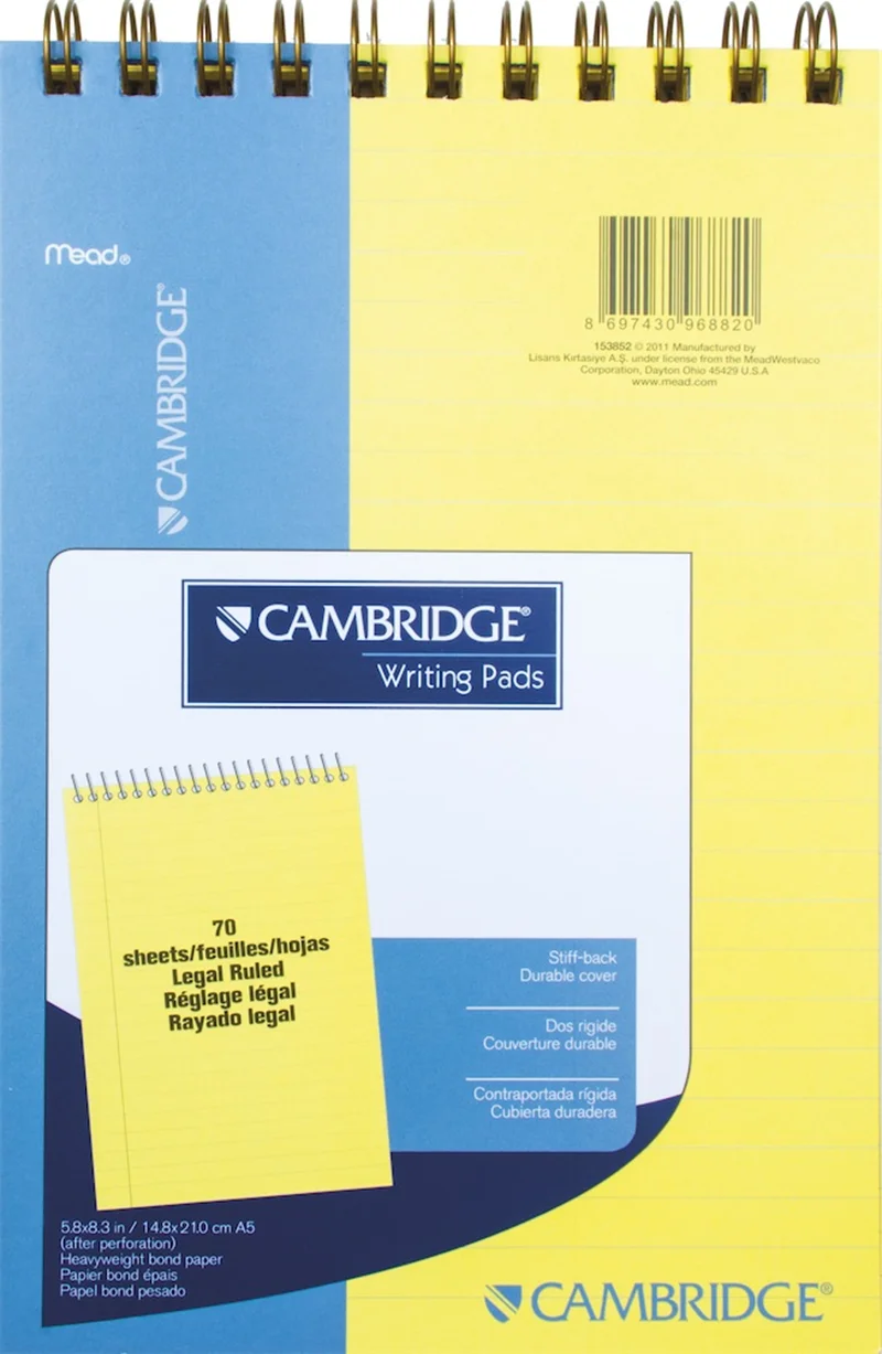 MEAD BLOKNOT CAMBRIDGE SPİRALLİ KARTON KAPAK A5 SARI 70 YP ÇİZGİLİ M-153852