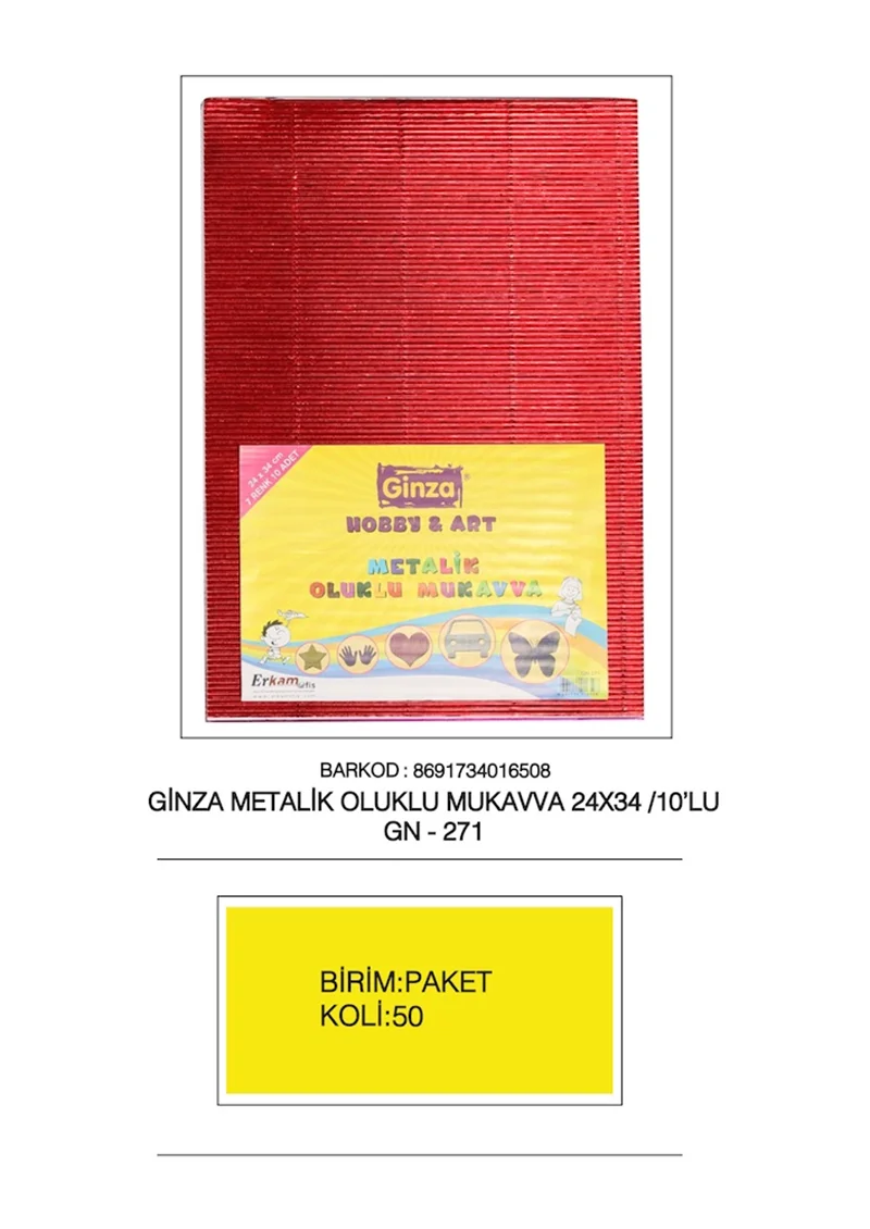 GİNZA OLUKLU MUKAVVA 24x34 METALİK 10 LU GN-271