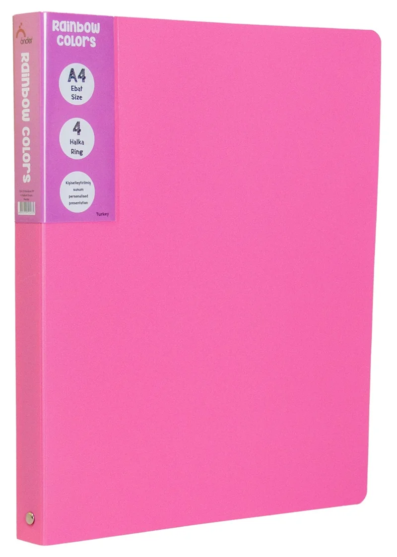 ÖNDER HALKALI DOSYA 4 HALKA PP RAINBOW COLORS PEMBE 124-23