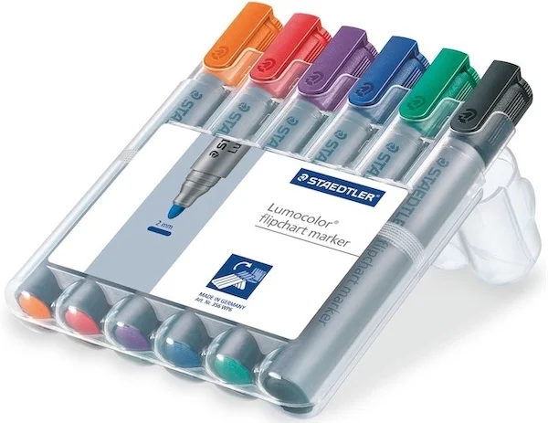STAEDTLER FLIPCHART KALEMİ LUMOCOLOR YUVARLAK UÇ KARIŞIK RENK 6 LI SET 356 WP6