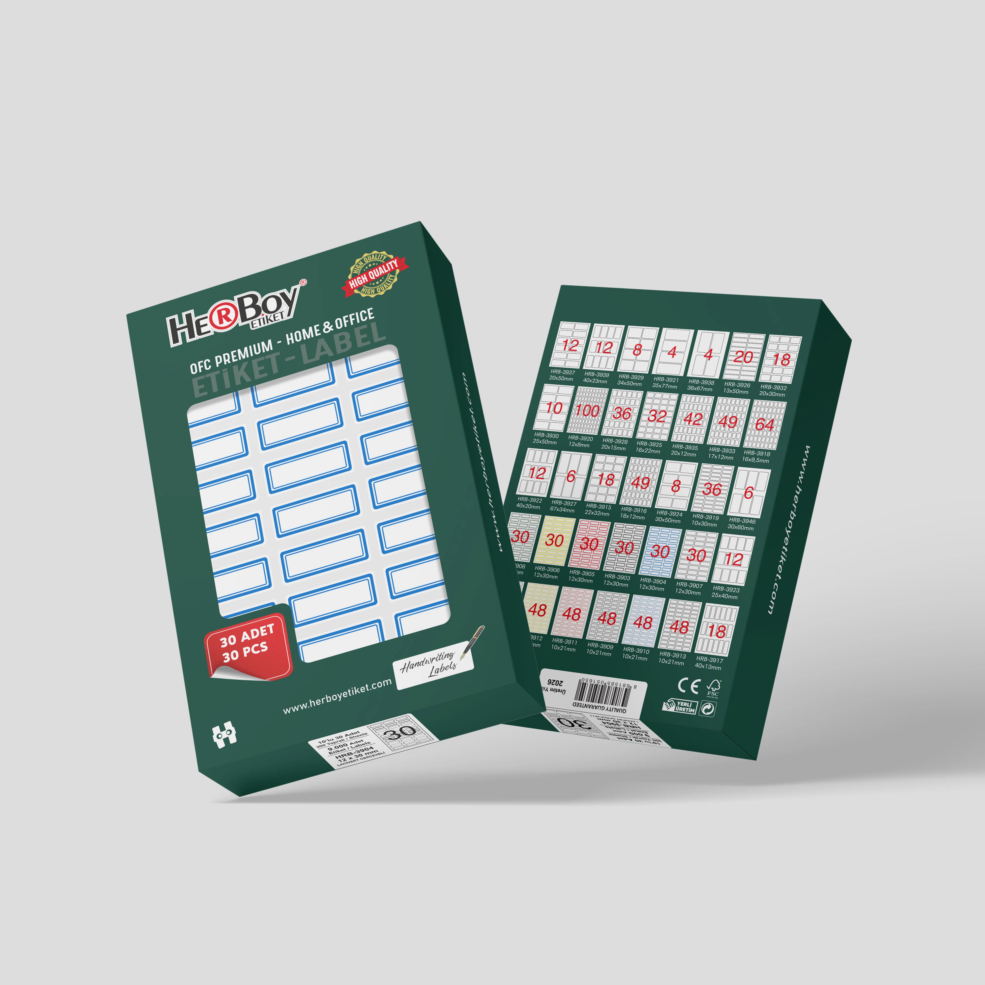HERBOY HRB-3904 LACİVERT ÇERÇEVELİ 12X30 MM OFİS ETİKETİ 30 PKT.  HRB-3904