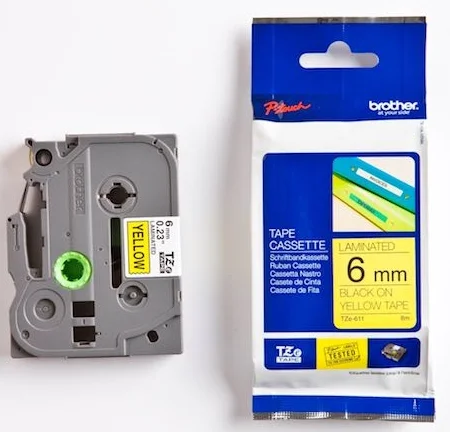 BROTHER PTOUCH ETİKET LAM. 6MM SARI-SİYAH TZ611