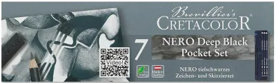 CRETACOLOR NERO DRAWİNG SET YAĞLI KÖMÜR ÇİZİM SETİ 7 PARÇA METAL KUTU 40008