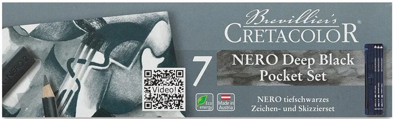 CRETACOLOR NERO DRAWİNG SET YAĞLI KÖMÜR ÇİZİM SETİ 7 PARÇA METAL KUTU 40008