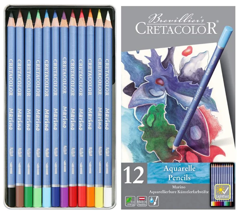 CRETACOLOR MARİNO SULANDIRILABİLİR KURU BOYA KALEM SETİ 12 RENK METAL KUTU 24012