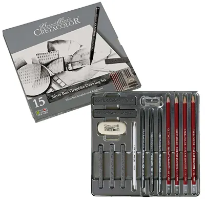 CRETACOLOR SİLVER BOX SET PREMİUM ESKİZ SETİ METAL KUTU 15 PARÇA 40018