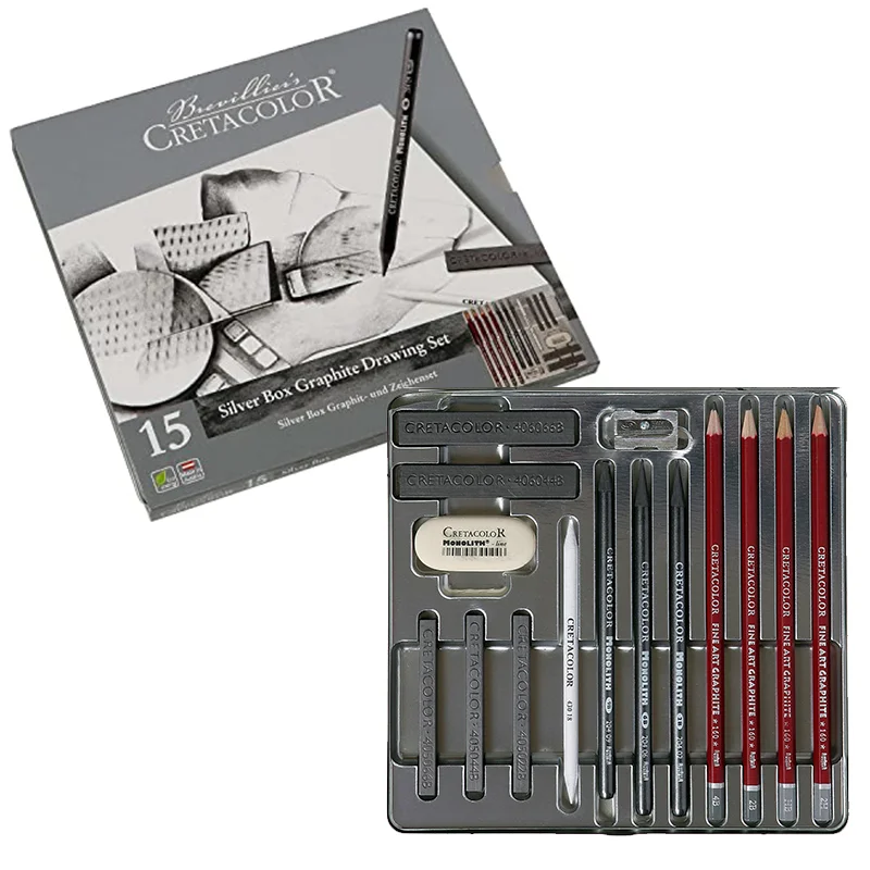 CRETACOLOR SİLVER BOX SET PREMİUM ESKİZ SETİ METAL KUTU 15 PARÇA 40018