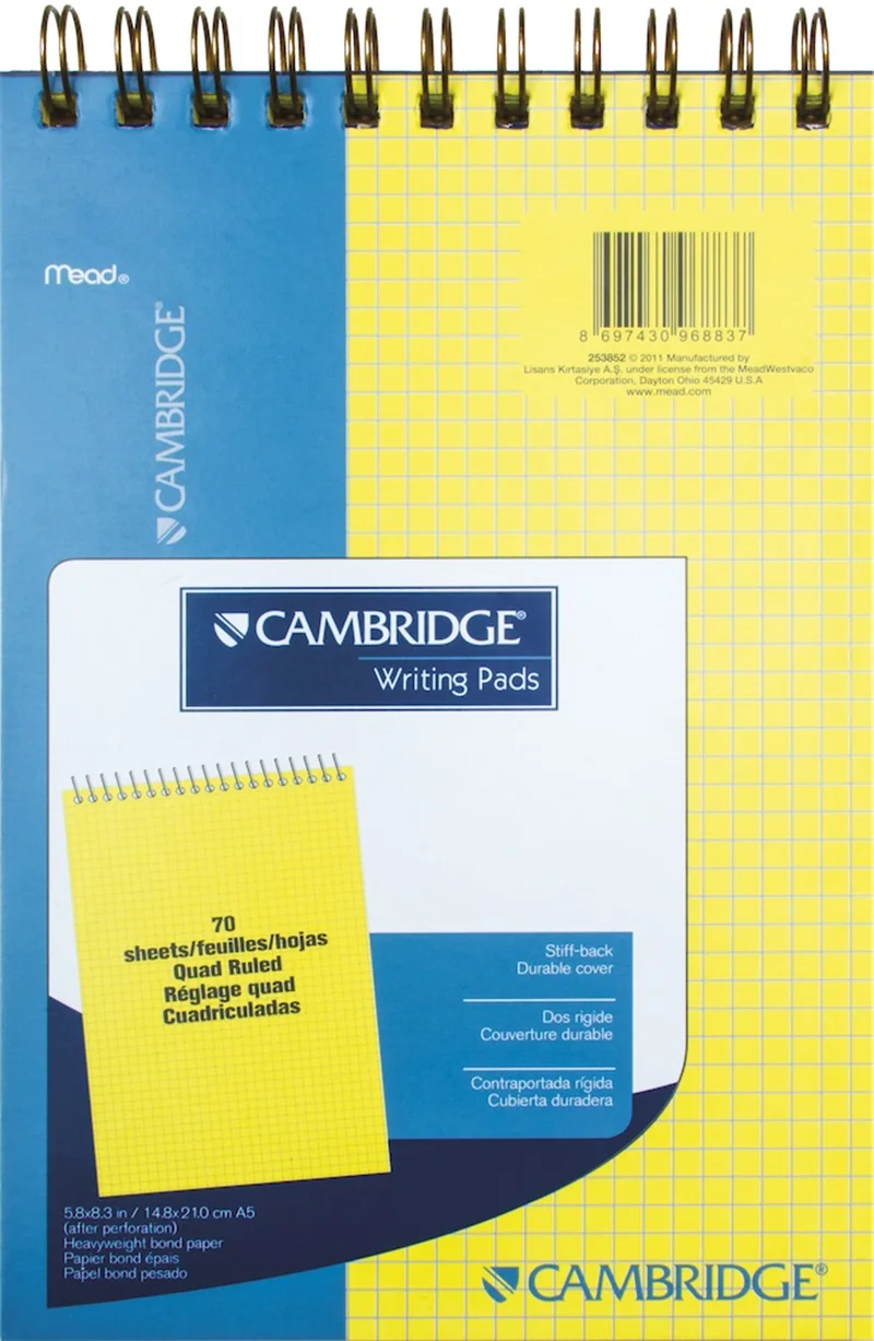 MEAD BLOKNOT CAMBRIDGE SPİRALLİ KARTON KAPAK A5 SARI 70 YP KARELİ M-2538522