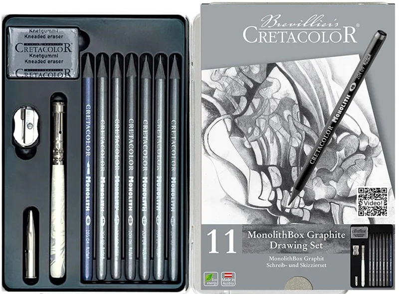 CRETACOLOR MONOLİTH GRAPHİTE SET AĞAÇSIZ ESKİZ KALEM SETİ 11 PARÇA METAL KUTU 20430
