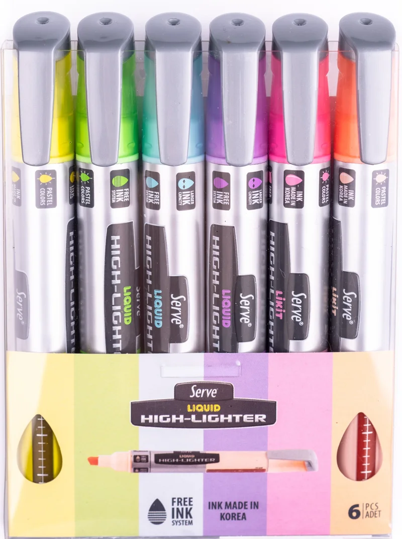 SERVE FOSFORLU KALEM LİKİT SET 6 LI PASTEL SV-LKTPAS6PKR