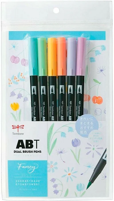 TOMBOW AB-T DUAL BRUSH PEN GRAFİK KALEMİ  SETİ 6 RENK FANCY T-AB-T6CFN