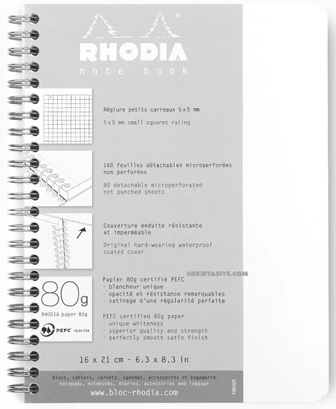 RHODIA DEFTER BASIC SPİRALLİ A5+ 80 GR 80 YP KARELİ BEYAZ RD193421