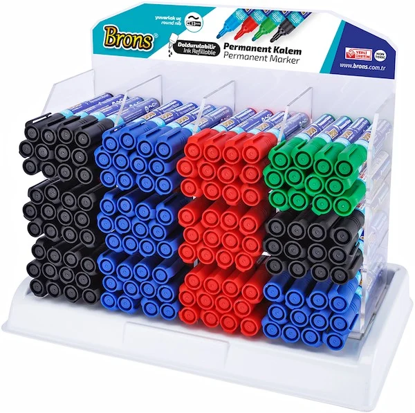 BRONS PERMANENT MARKER YUVARLAK UÇ 480 Lİ STAND BR-9610