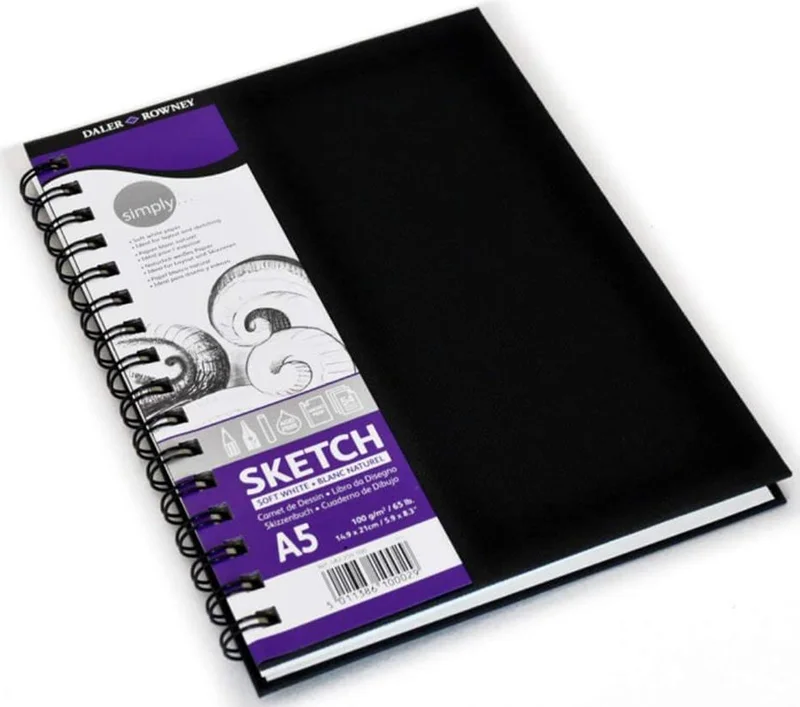 DALER ROWNEY SKETCH ESKİZ DEFTERİ SIMPLY SERİSİ SERT KAPAK SPİRALLİ A5 100 GR 54 SF SOFT BEYAZ 48225