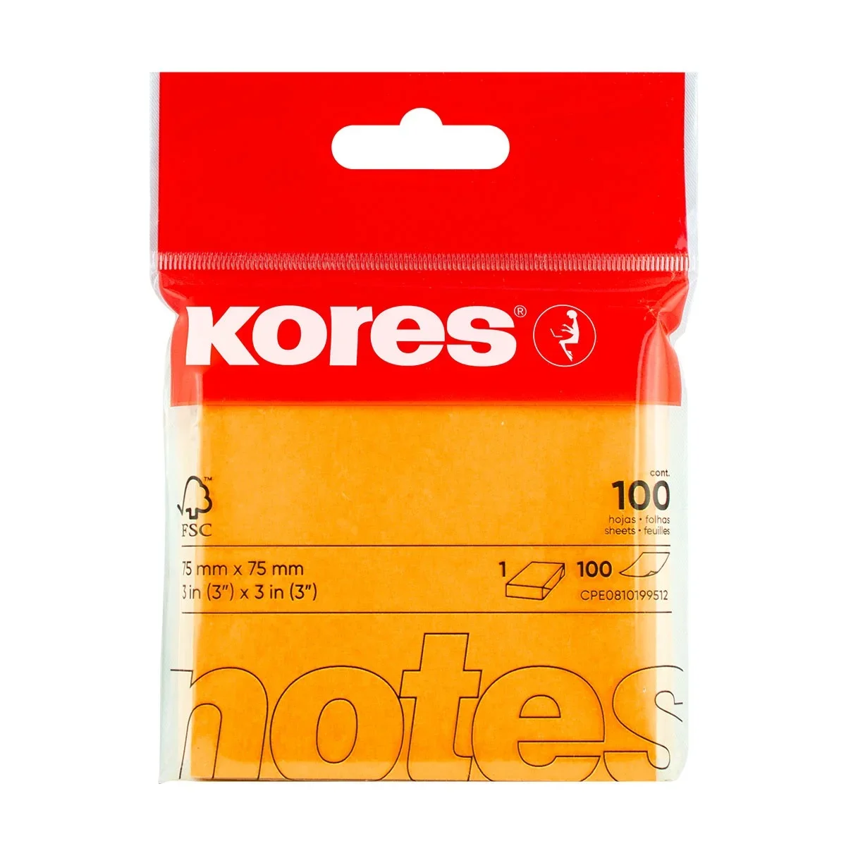 KORES YAPIŞKANLI NOT KAĞ 75X75MM NEON TURUNCU 100YP 47090