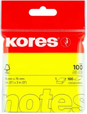 KORES YAPIŞKANLI NOT KAĞ 75X75MM NEON SARI 100 YP 47092
