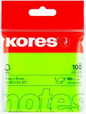 KORES YAPIŞKANLI NOT KAĞ 75X75MM NEON YEŞİL 100 YP 47093