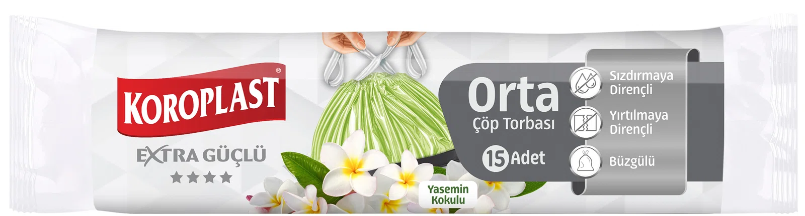 KOROPLAST ÇÖP TORBASI ORTA 55x57 BÜZGÜLÜ YASEMİN KOKULU 15 Lİ ST01600162