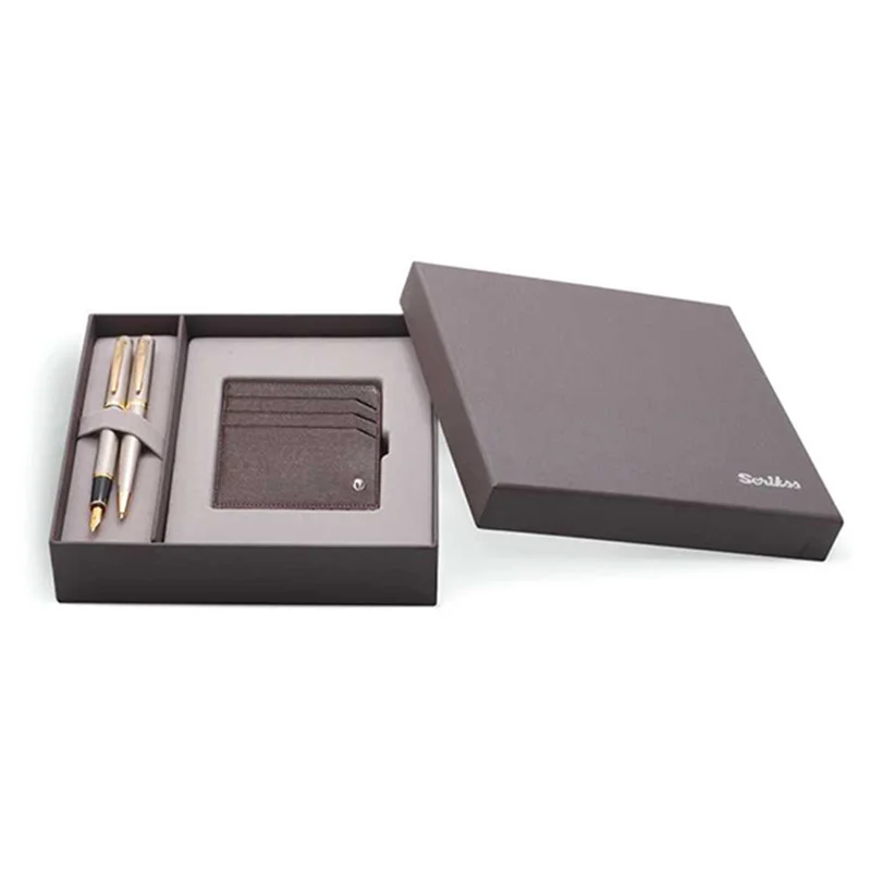 SCRIKSS HEDİYELİK SET DR 200 38 DOLMA KALEM + TÜKENMEZ KALEM SATEN ALTIN + CÜZDAN DERİ SİYAH