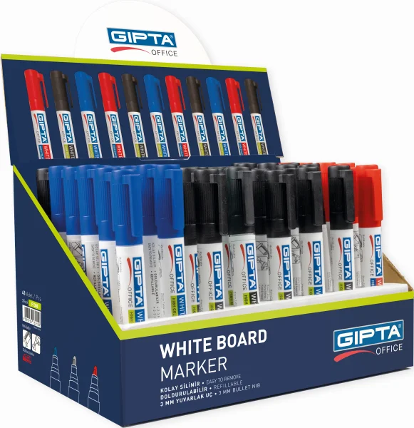GIPTA TAHTA KALEMİ DOLDURULABİLİR 3 RENK 48 Lİ STAND F138000
