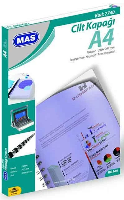 MAS CİLT KAPAĞI 7740 A4 160 MIC 100 LÜ SİYAH