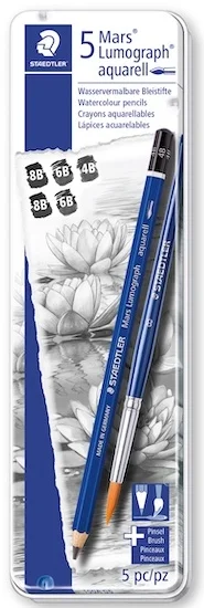 STAEDTLER KURŞUN KALEM AQUARELL MARS LUMOGRAPH 5 Lİ + FIRÇA 100A G6