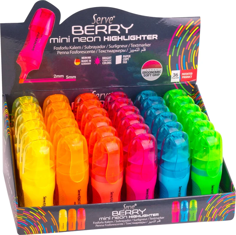 SERVE FOSFORLU KALEM BERRY MİNİ STAND 36 LI PASTEL KARTON SV-BRMFK36KTPS