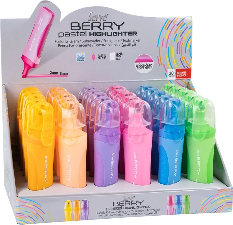 SERVE FOSFORLU KALEM BERRY PASTEL STAND 30 LU KARTON BRFK30KTPS