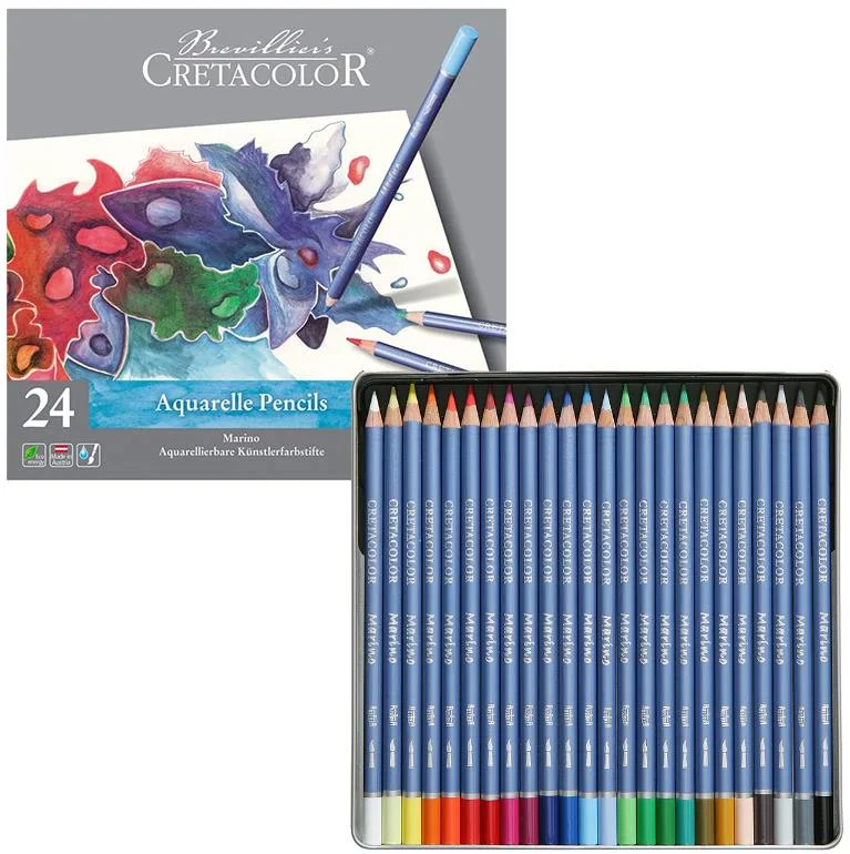 CRETACOLOR MARİNO SULANDIRILABİLİR KURU BOYA KALEM SETİ 24 RENK METAL KUTU 24024