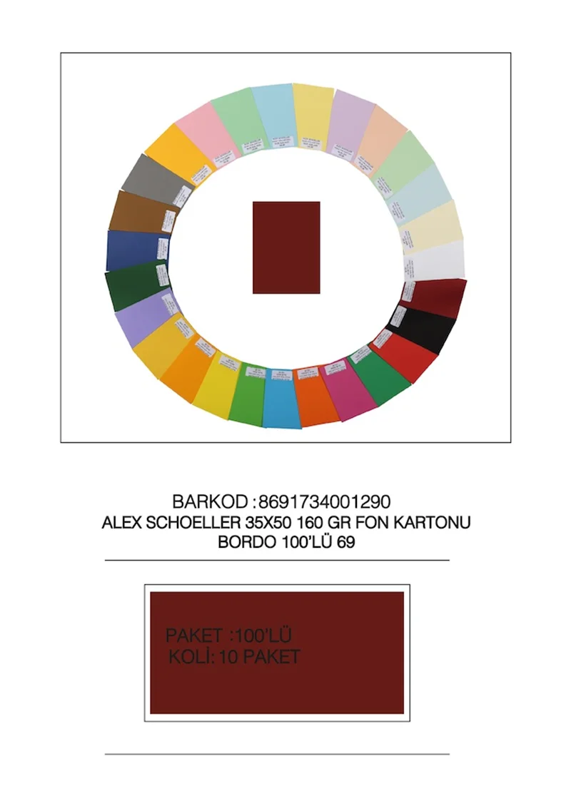 ALEX FON KARTONU 160GR 35X50 BORDO 100 LÜ 69
