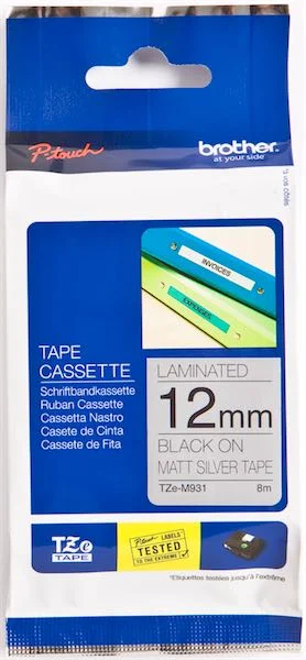 BROTHER PTOUCH ETİKET LAM. 12MM GÜMÜŞ-SİYAH TZM931