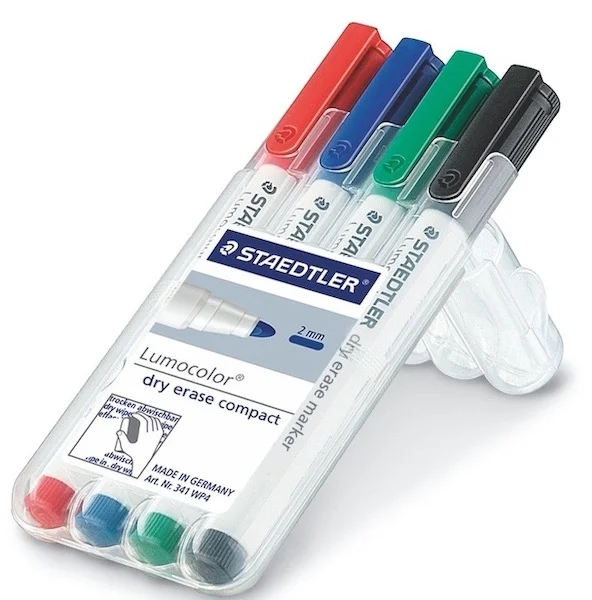 STAEDTLER BEYAZ TAHTA KALEMİ LUMOCOLOR 1.0 - 2.0 KARIŞIK RENK 4 LÜ SET 341 WP4