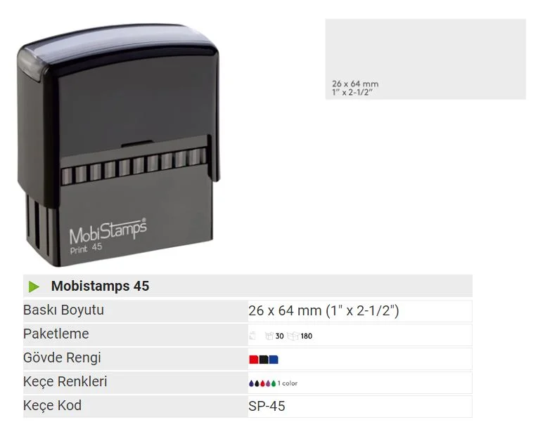 MOBİSTAMPS KAŞE 45 BOŞ KEÇE