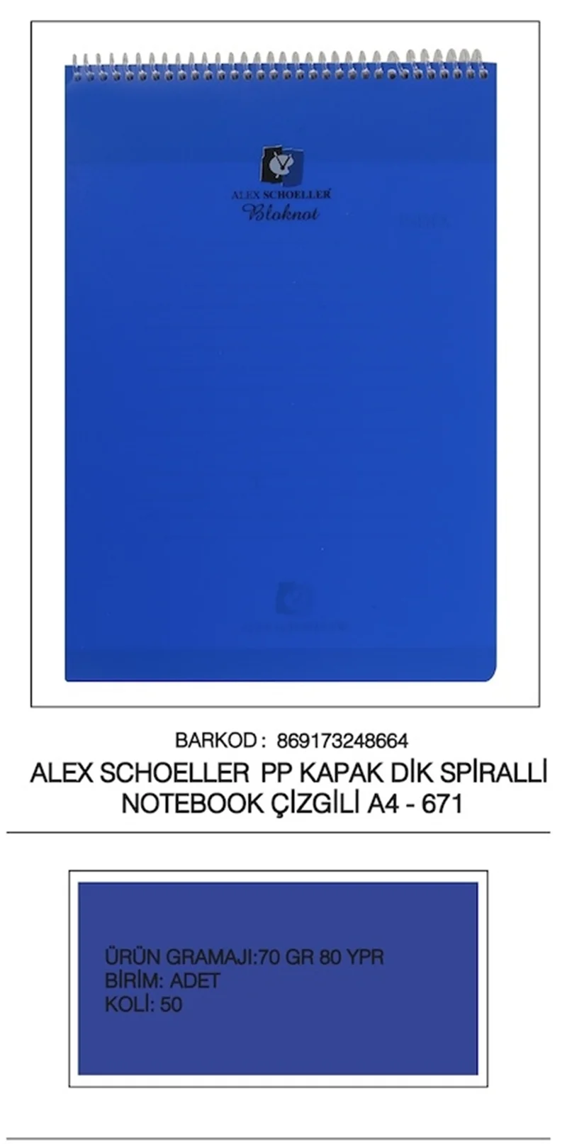 ALEX DEFTER A4 PP KAPAK SPİRALLİ 80 YP. ÇİZGİLİ  ALX-671