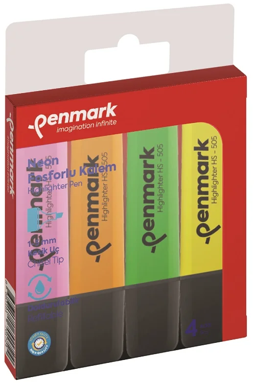 PENMARK FOSFORLU KALEM SET 4 LÜ NEON KARIŞIK RENK HS-505-4N