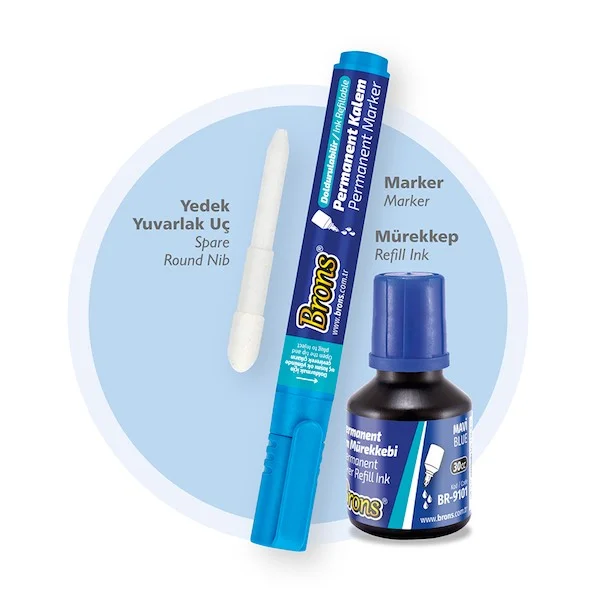 BRONS PERMANENT MARKER YUVARLAK UÇ SET MAVİ BR-9656