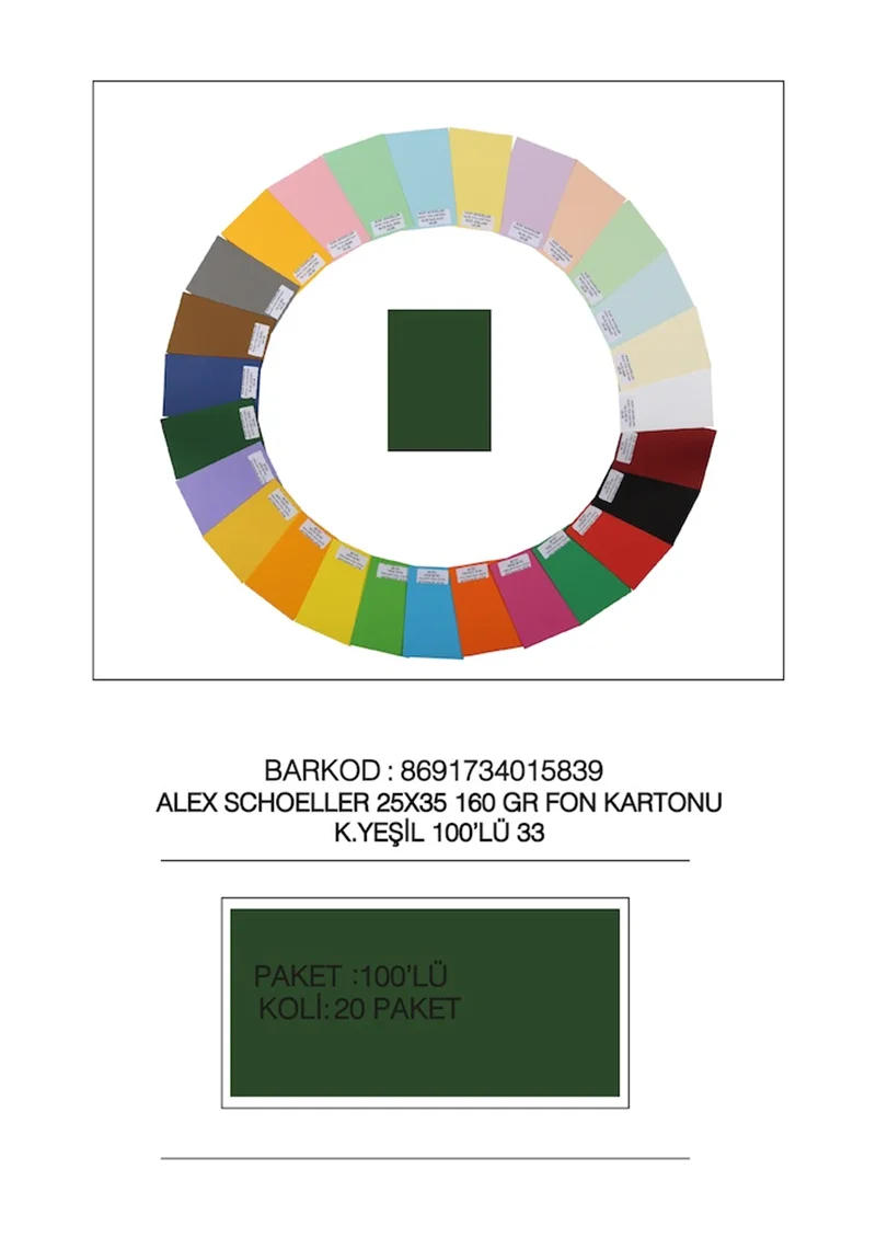 ALEX FON KARTONU 160GR 25X35 NEF.YEŞİL 100 LÜ 33