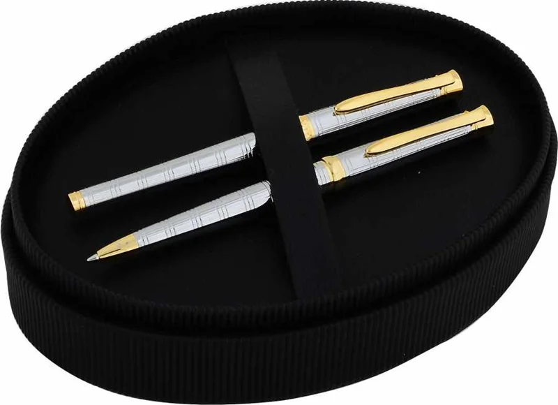 STEELPEN DOLMA KALEM+TÜKENMEZ KALEM SET LEMANS SERİSİ DESENLİ GOLD 817