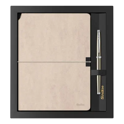 SCRIKSS HEDİYELİK SET SD 600-12 800 ROLLER KALEM TITANYUM KROM + DEFTER VERONA A5 BEJ