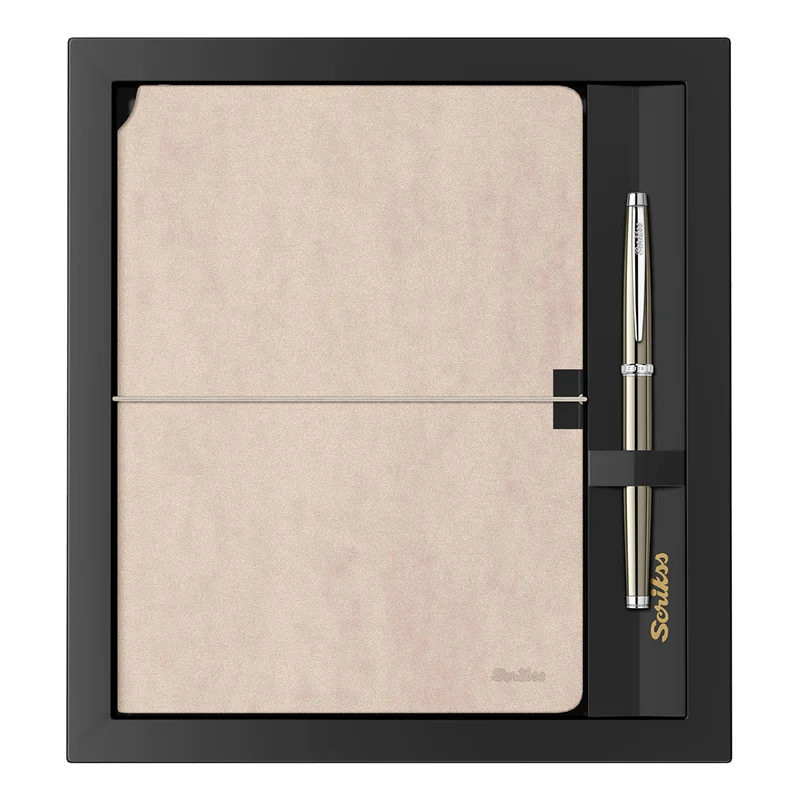 SCRIKSS HEDİYELİK SET SD 600-12 800 ROLLER KALEM TITANYUM KROM + DEFTER VERONA A5 BEJ