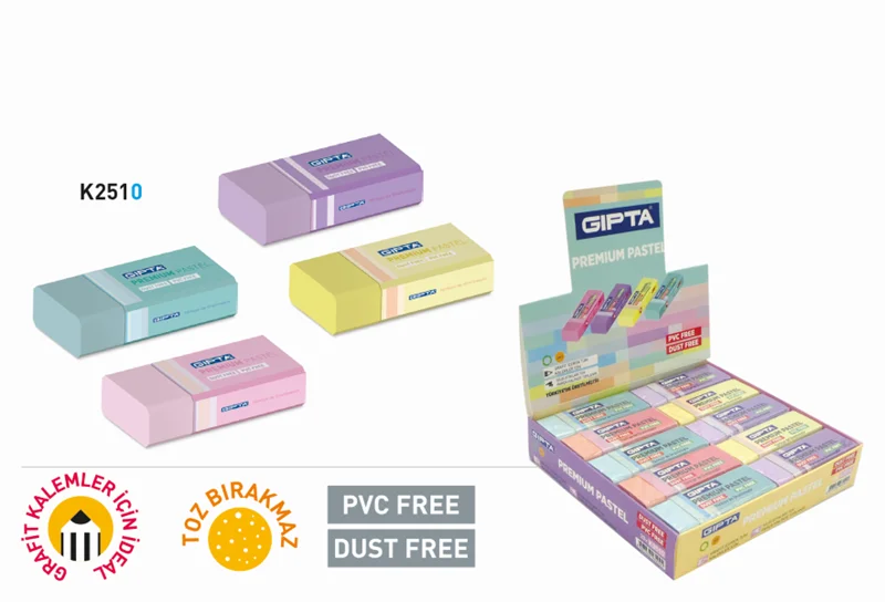 GIPTA SİLGİ PREMIUM PVC DUST FREE PASTEL 4 RENK 20 Lİ K251000